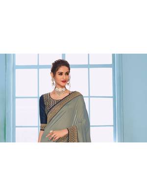 Grey Embroidered Art Silk Saree With Blouse 2