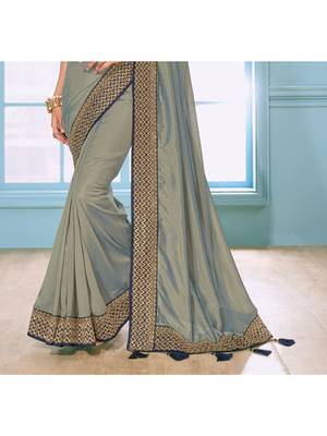 Grey Embroidered Art Silk Saree With Blouse 3
