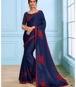 Blue Embroidered Art Silk Saree With Blouse