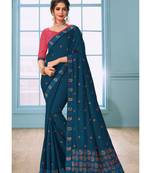 Blue Embroidered Art Silk Saree With Blouse