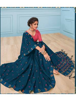 Blue Embroidered Art Silk Saree With Blouse 2
