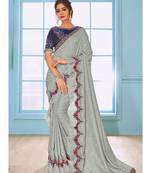 Grey Embroidered Art Silk Saree With Blouse