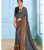 Grey Embroidered Art Silk Saree With Blouse