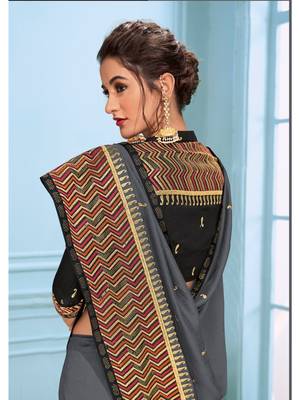 Grey Embroidered Art Silk Saree With Blouse 2