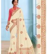 Cream Embroidered Art Silk Saree With Blouse