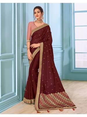Brown Embroidered Art Silk Saree With Blouse 1