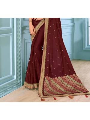 Brown Embroidered Art Silk Saree With Blouse 3