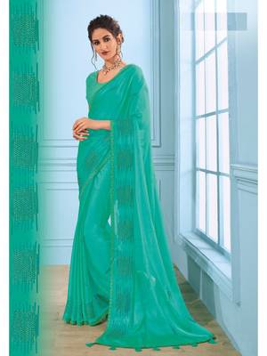 Turquoise Embroidered Art Silk Saree With Blouse 1