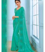 Turquoise Embroidered Art Silk Saree With Blouse