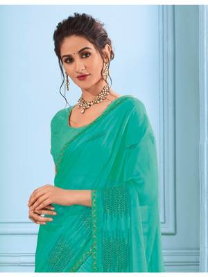 Turquoise Embroidered Art Silk Saree With Blouse 2