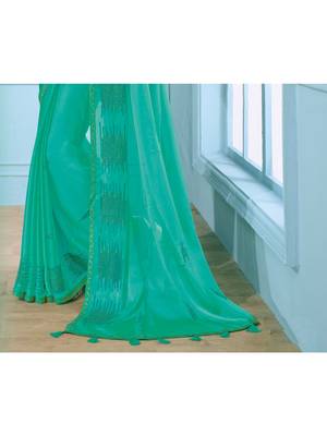 Turquoise Embroidered Art Silk Saree With Blouse 3