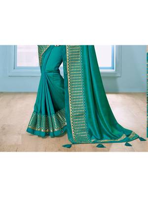 Turquoise Embroidered Art Silk Saree With Blouse 3