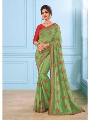 Green Embroidered Art Silk Saree With Blouse 1