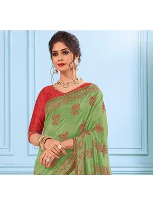 Green Embroidered Art Silk Saree With Blouse 2