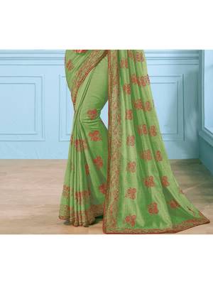 Green Embroidered Art Silk Saree With Blouse 3