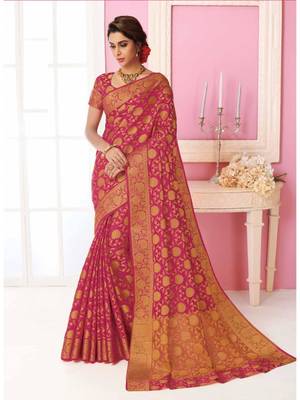 Pink Woven Art Silk Saree With Blouse 1