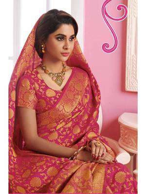 Pink Woven Art Silk Saree With Blouse 2