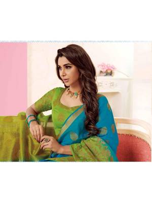 Turquoise Woven Art Silk Saree With Blouse 2