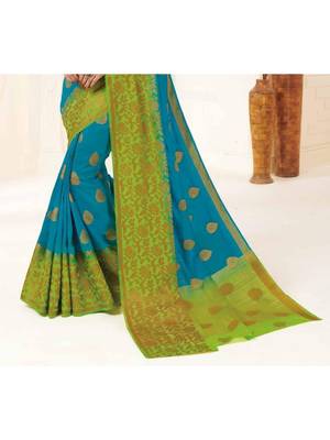 Turquoise Woven Art Silk Saree With Blouse 3