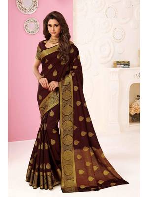 Brown Woven Art Silk Saree With Blouse 1
