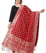 Red Jacquard Silk Women's Dupatta With Zalor.