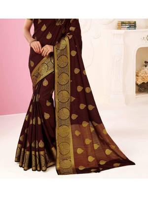 Brown Woven Art Silk Saree With Blouse 3