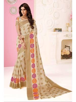 Cream Woven Art Silk Saree With Blouse 1