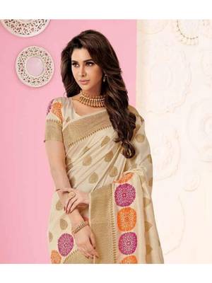 Cream Woven Art Silk Saree With Blouse 2