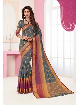 Grey Woven Art Silk Saree With Blouse 1