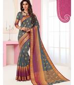 Grey Woven Art Silk Saree With Blouse