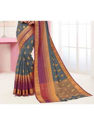 Grey Woven Art Silk Saree With Blouse 3