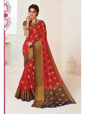 Red Woven Art Silk Saree With Blouse 1