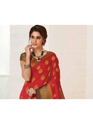 Red Woven Art Silk Saree With Blouse 2