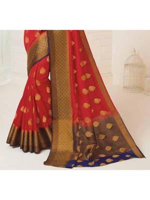 Red Woven Art Silk Saree With Blouse 3