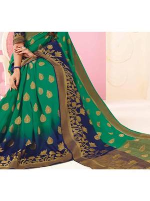 Green Woven Art Silk Saree With Blouse 3