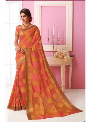 Peach Woven Art Silk Saree With Blouse 1