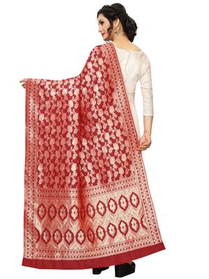 Red Jacquard Silk Women's Dupatta. 3