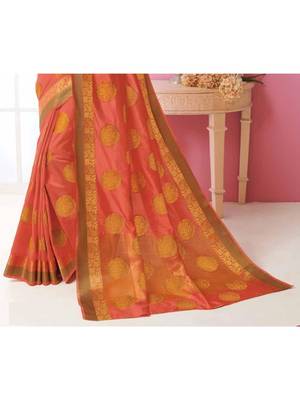 Peach Woven Art Silk Saree With Blouse 3