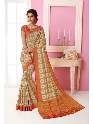 Beige Woven Art Silk Saree With Blouse 1