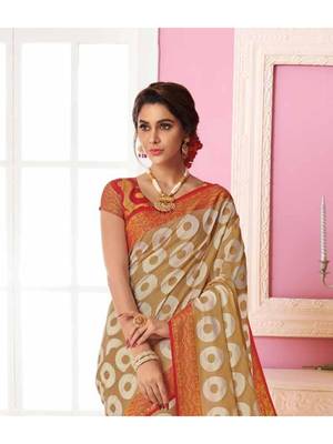 Beige Woven Art Silk Saree With Blouse 2