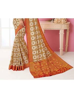 Beige Woven Art Silk Saree With Blouse 3
