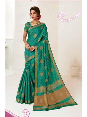 Turquoise Woven Art Silk Saree With Blouse 1