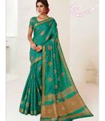 Turquoise Woven Art Silk Saree With Blouse