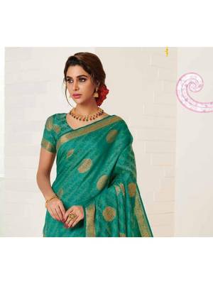 Turquoise Woven Art Silk Saree With Blouse 2