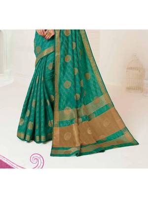 Turquoise Woven Art Silk Saree With Blouse 3