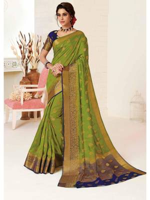 Green Woven Art Silk Saree With Blouse 1