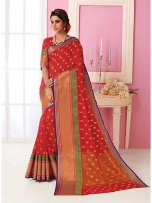Red Woven Art Silk Saree With Blouse 1