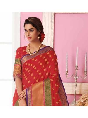 Red Woven Art Silk Saree With Blouse 2