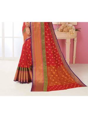 Red Woven Art Silk Saree With Blouse 3