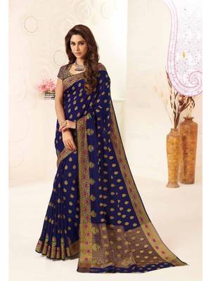 Blue Woven Art Silk Saree With Blouse 1
